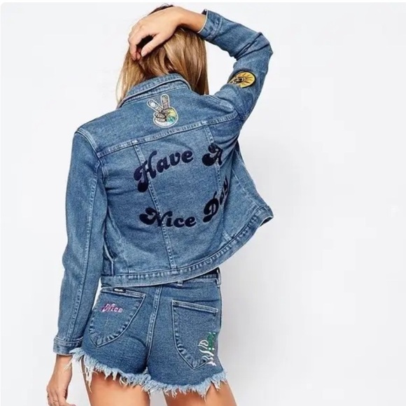Free People Rolla’s Have A Nice Day Retro Embroidered Denim Jacket – Small - Picture 1 of 7